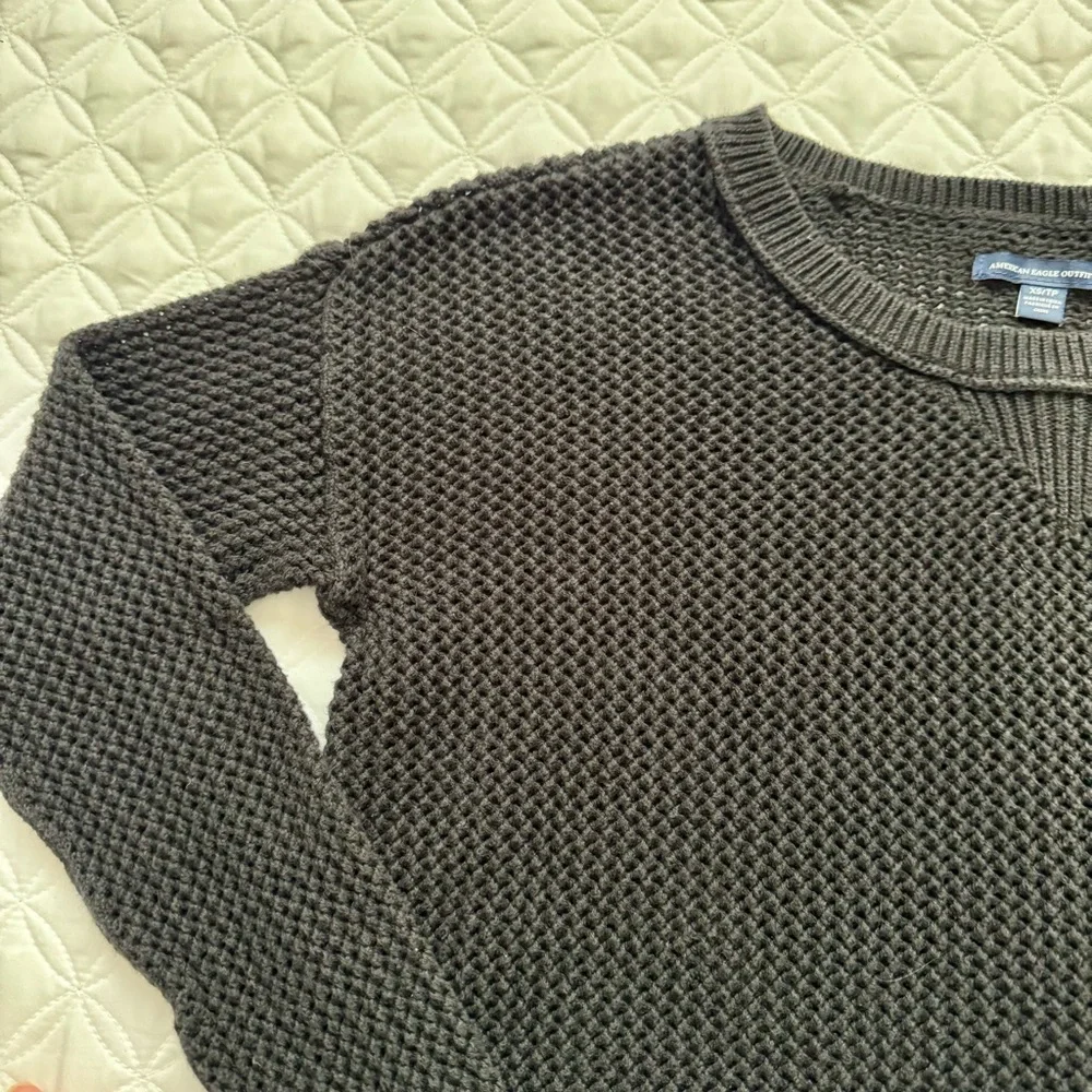 American Eagle Outfitters 100% Cotton Black Crew Open Knit Airy Sweater Sz XS
